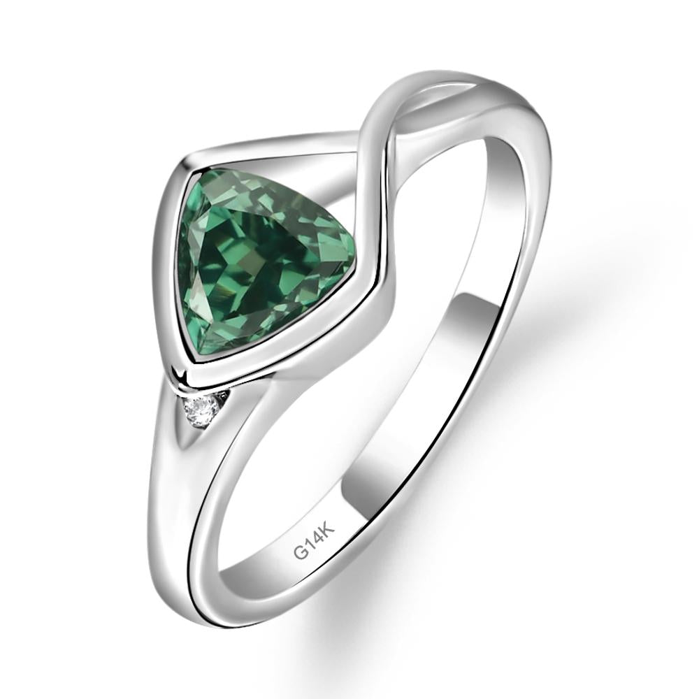 Trillion Cut Simple Lab Grown Green Sapphire Ring - LUO Jewelry #metal_14k white gold