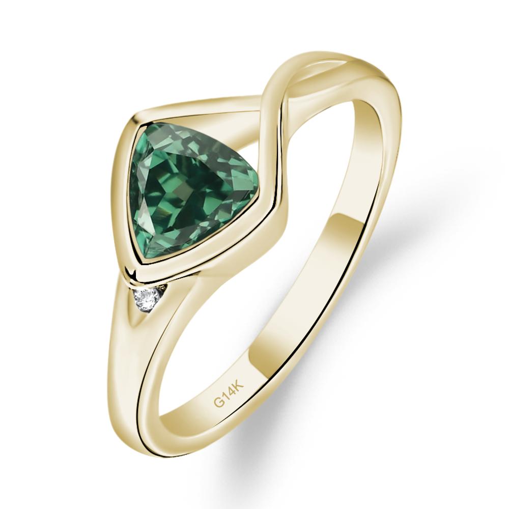 Trillion Cut Simple Lab Grown Green Sapphire Ring - LUO Jewelry #metal_14k yellow gold