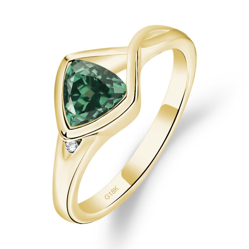Trillion Cut Simple Lab Grown Green Sapphire Ring - LUO Jewelry #metal_18k yellow gold