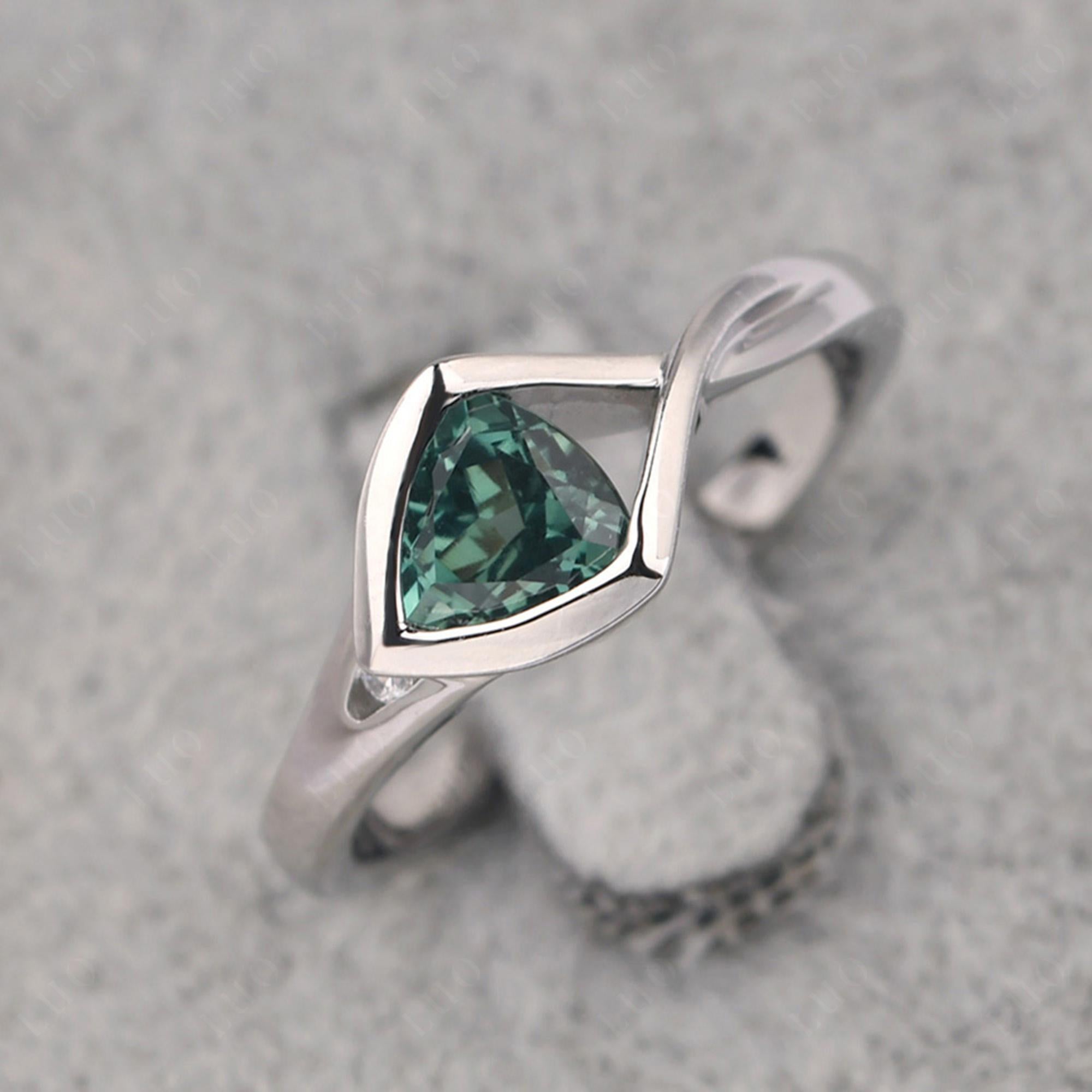 Trillion Cut Simple Lab Grown Green Sapphire Ring - LUO Jewelry