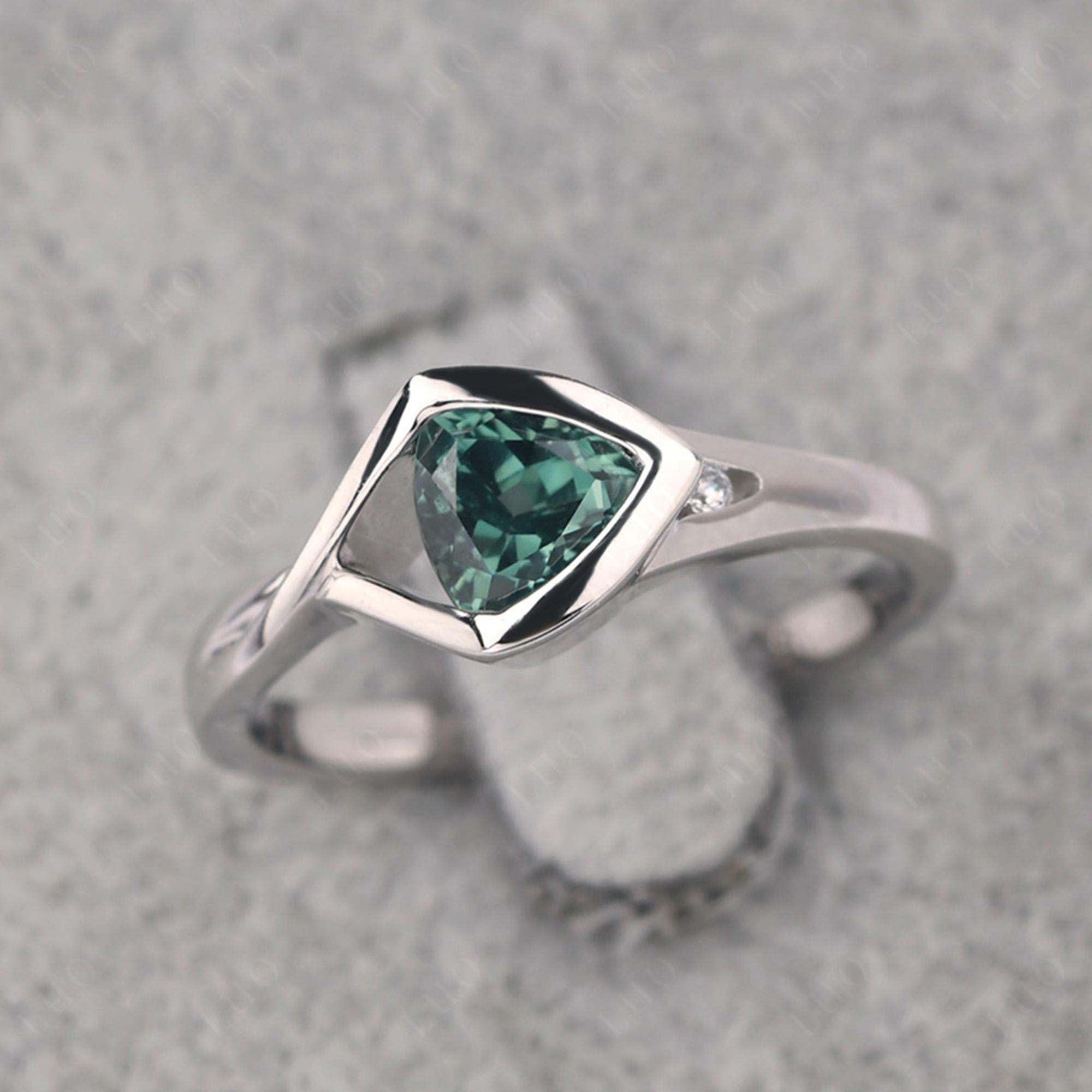 Trillion Cut Simple Lab Grown Green Sapphire Ring - LUO Jewelry