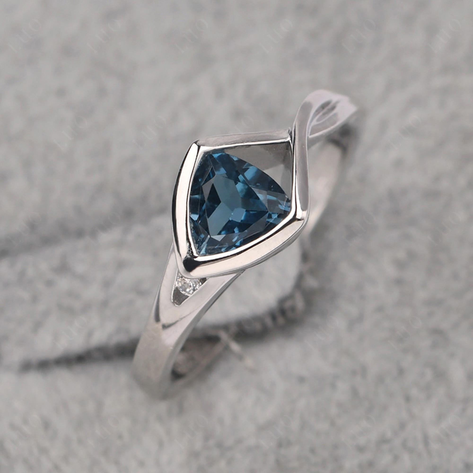 Trillion Cut Simple London Blue Topaz Ring - LUO Jewelry