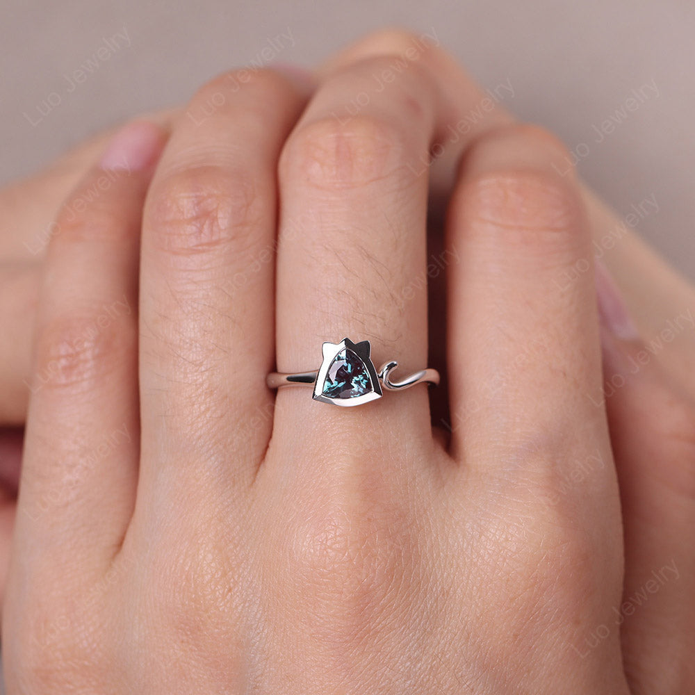 Cat Trillion Cut Lab Grown Alexandrite Bezel Ring