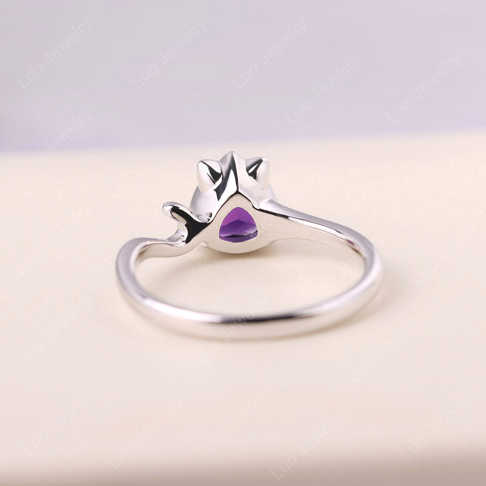 Cat Trillion Cut Amethyst Bezel Ring