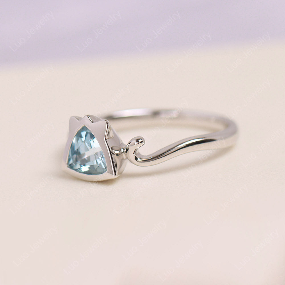 Cat Trillion Cut Aquamarine Bezel Ring