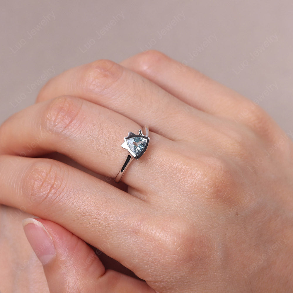 Cat Trillion Cut Aquamarine Bezel Ring