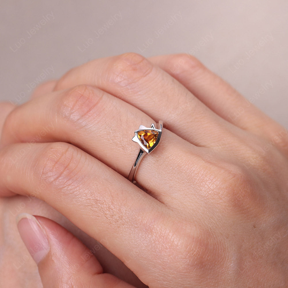 Cat Trillion Cut Citrine Bezel Ring
