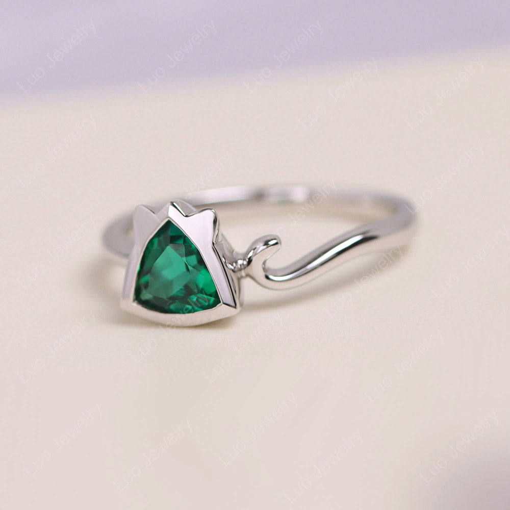 Cat Trillion Cut Emerald Bezel Ring