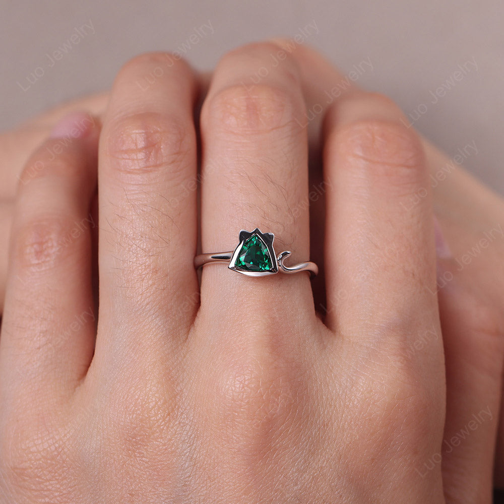 Cat Trillion Cut Emerald Bezel Ring