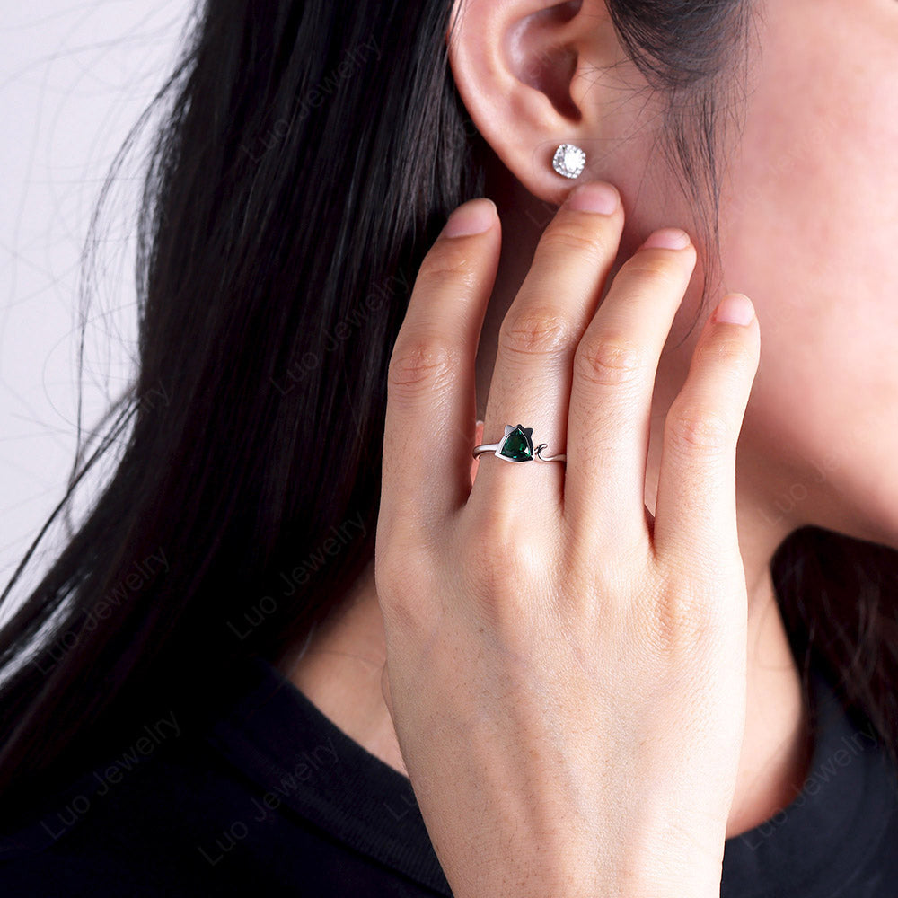 Cat Trillion Cut Emerald Bezel Ring