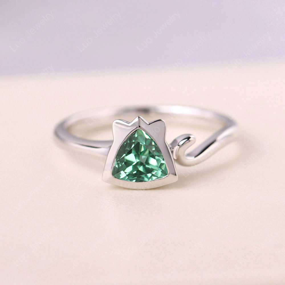 Cat Ring Trillion Cut Bezel Green Sapphire Rings
