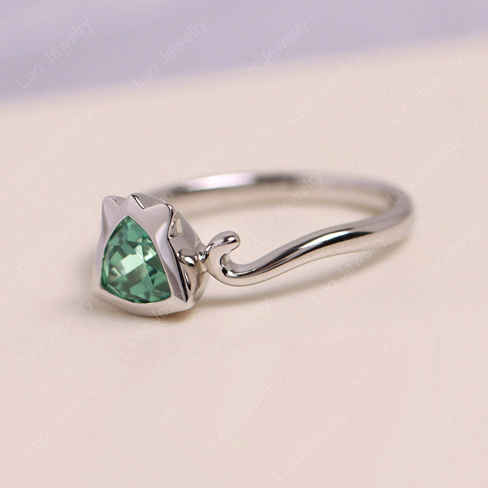Cat Trillion Cut Lab Green Sapphire Bezel Ring