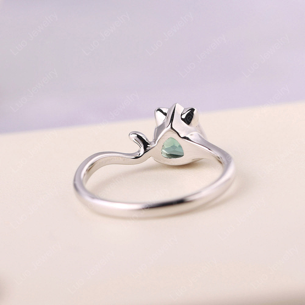 Cat Trillion Cut Lab Created Green Sapphire Bezel Ring