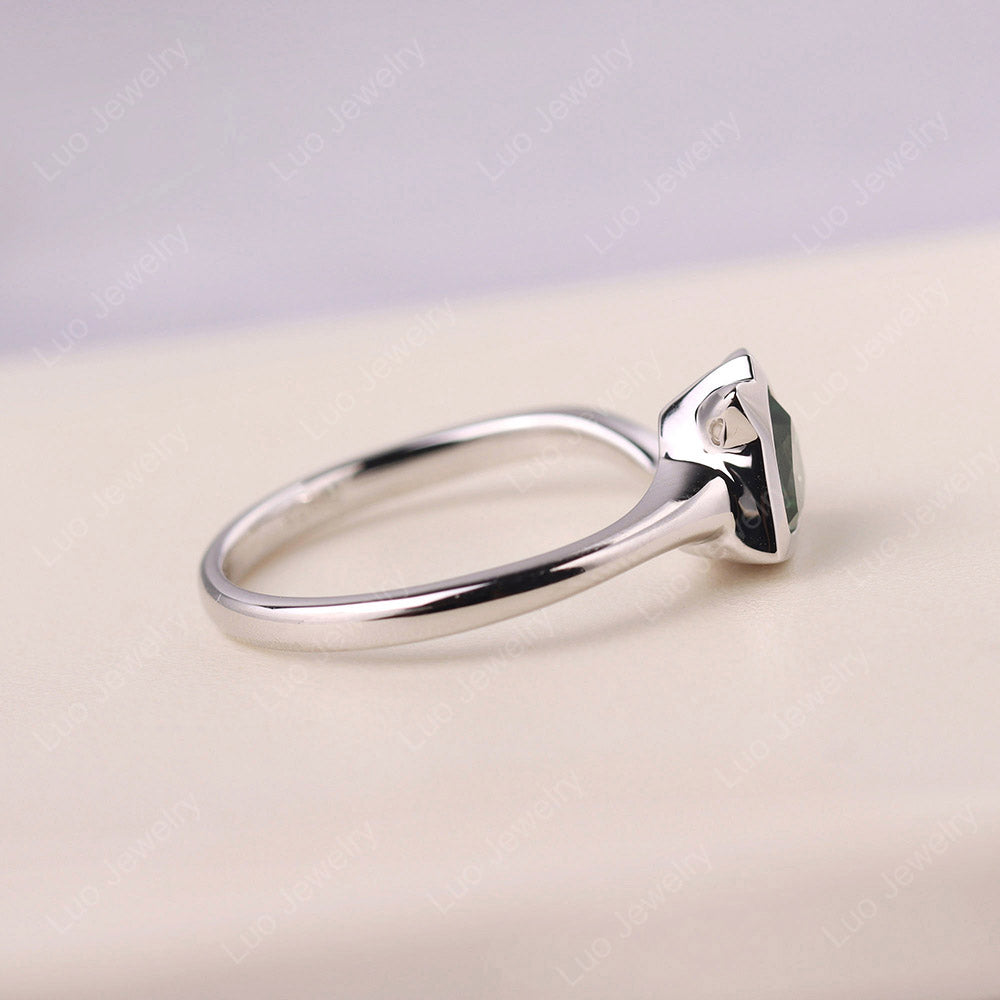 Cat Trillion Cut Lab Created Green Sapphire Bezel Ring