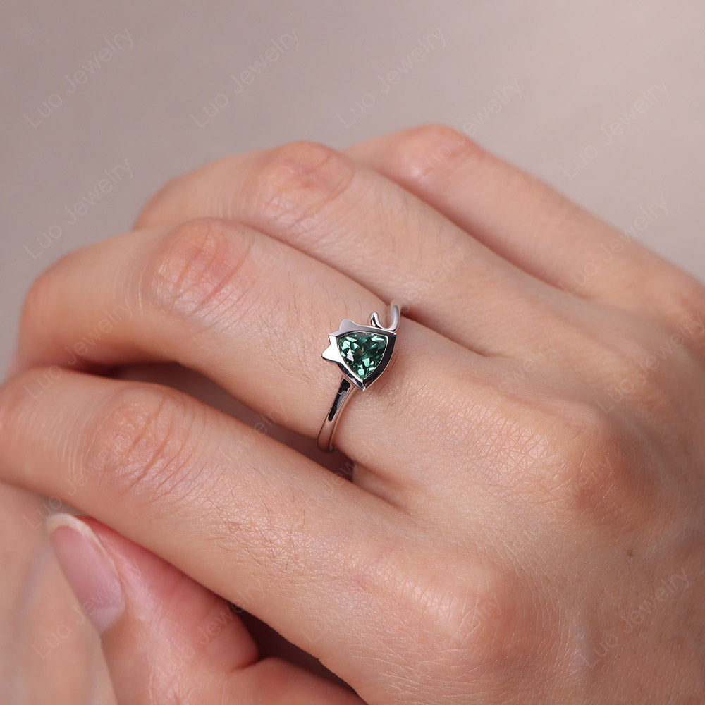 Cat Trillion Cut Lab Green Sapphire Bezel Ring