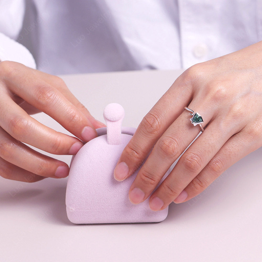 Cat Trillion Cut Lab Created Green Sapphire Bezel Ring