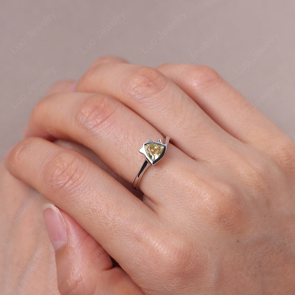 Cat Trillion Cut Lemon Quartz Bezel Ring