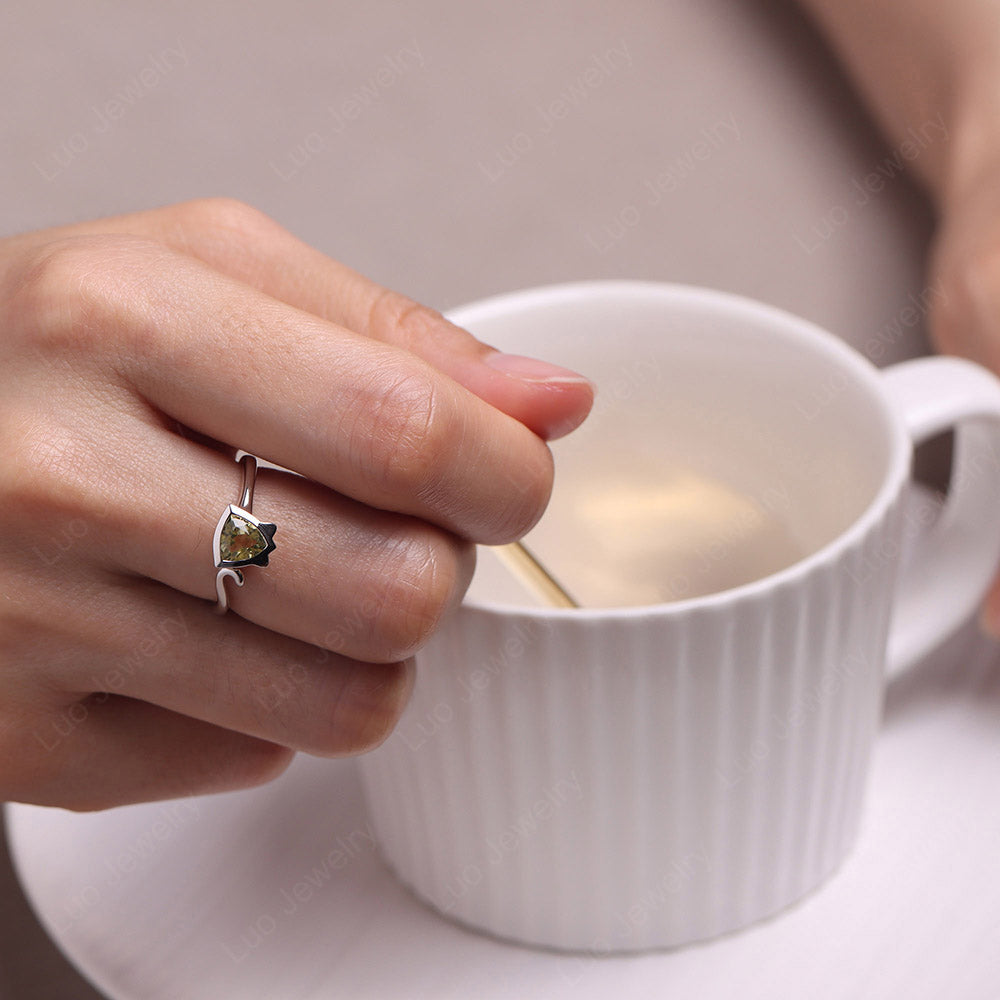 Cat Trillion Cut Lemon Quartz Bezel Ring