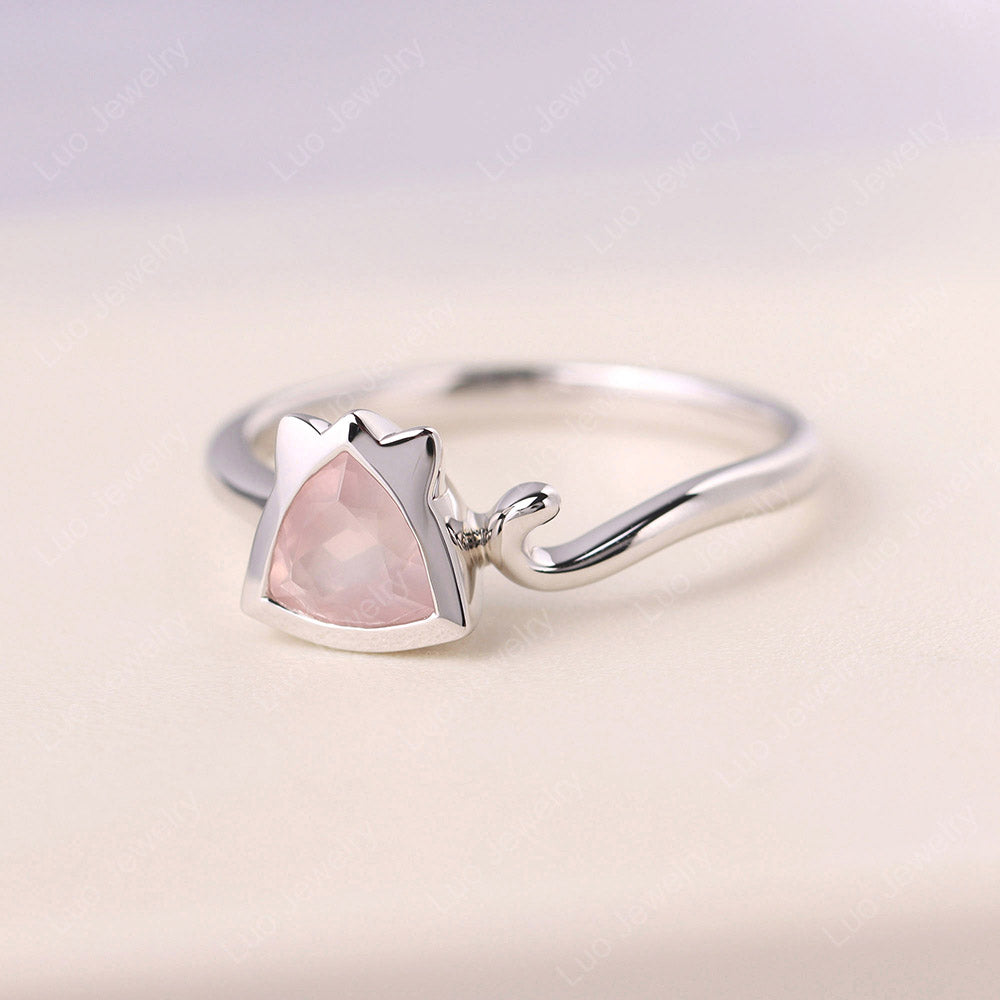Cat Trillion Cut Rose Quartz Bezel Ring