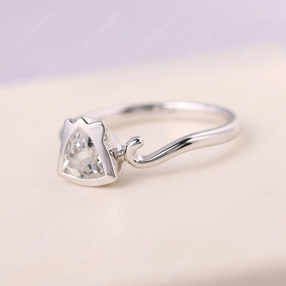 Cat Trillion Cut White Topaz Bezel Ring