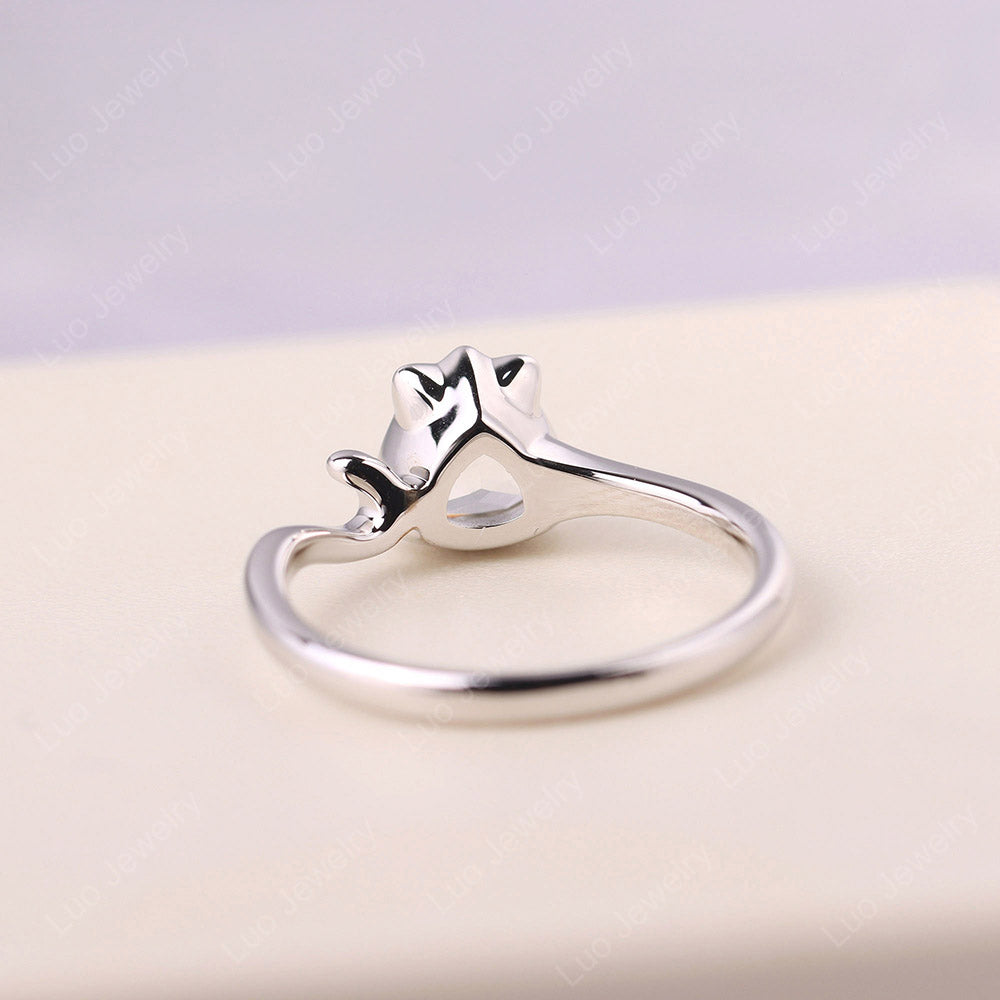 Cat Trillion Cut White Topaz Bezel Ring