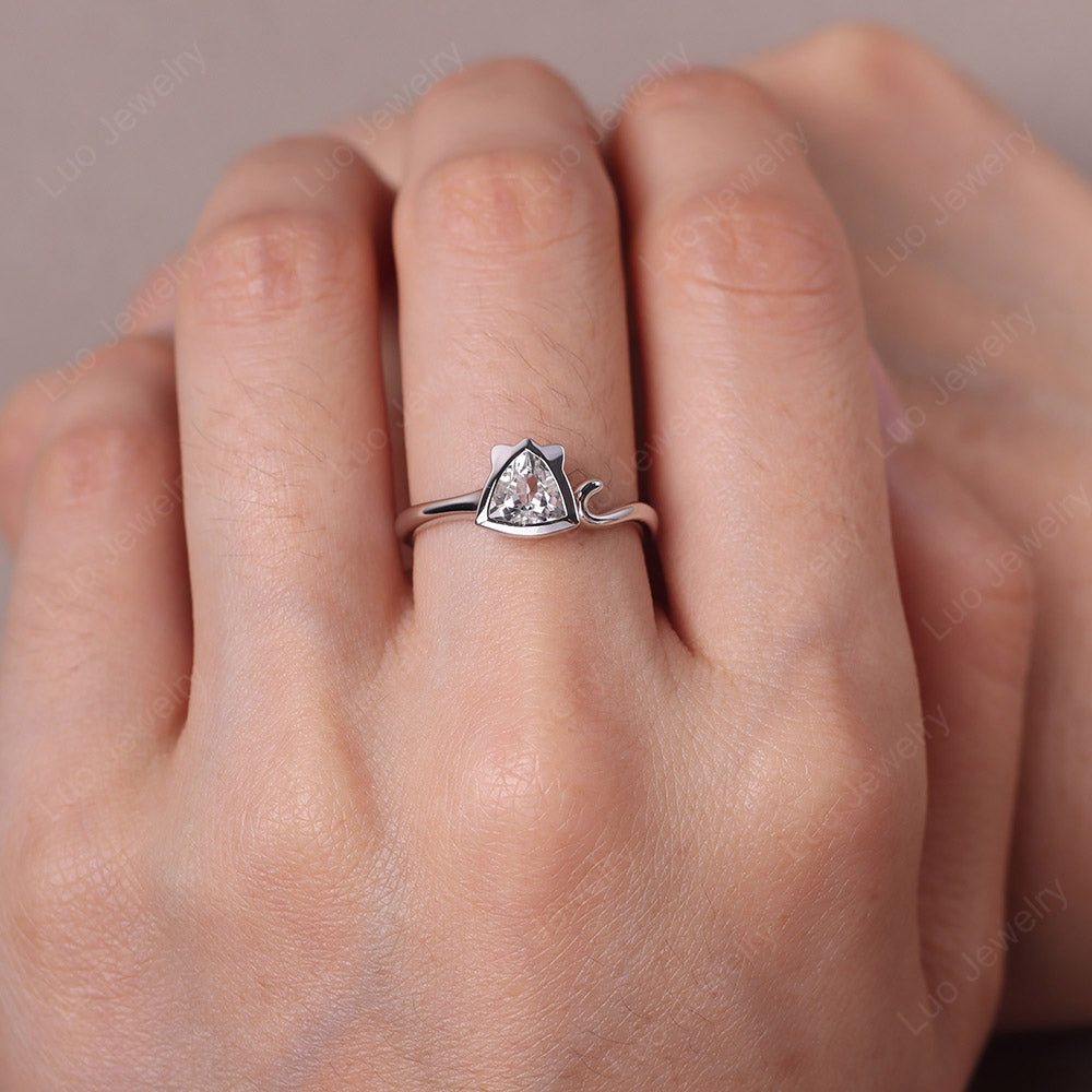 Cat Trillion Cut White Topaz Bezel Ring