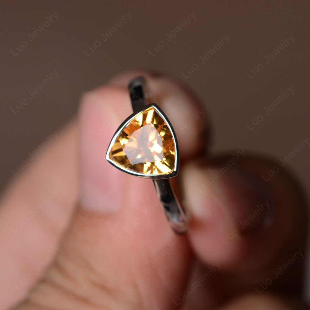 Solitaire Citrine Ring Trillion Cut Gold - LUO Jewelry