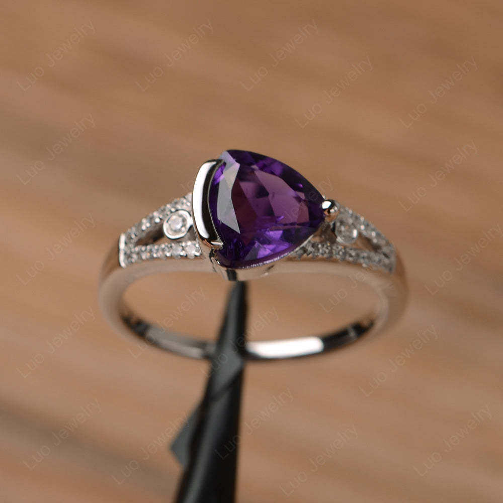 Trillion Cut Amethyst Wedding Ring Silver - LUO Jewelry