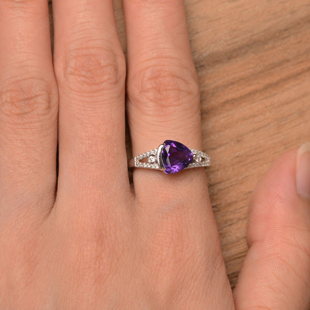 Trillion Cut Amethyst Wedding Ring Silver - LUO Jewelry