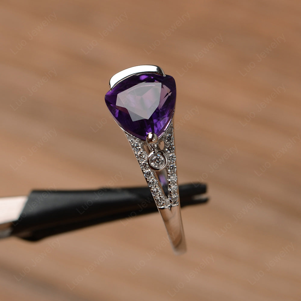 Trillion Cut Amethyst Wedding Ring Silver - LUO Jewelry