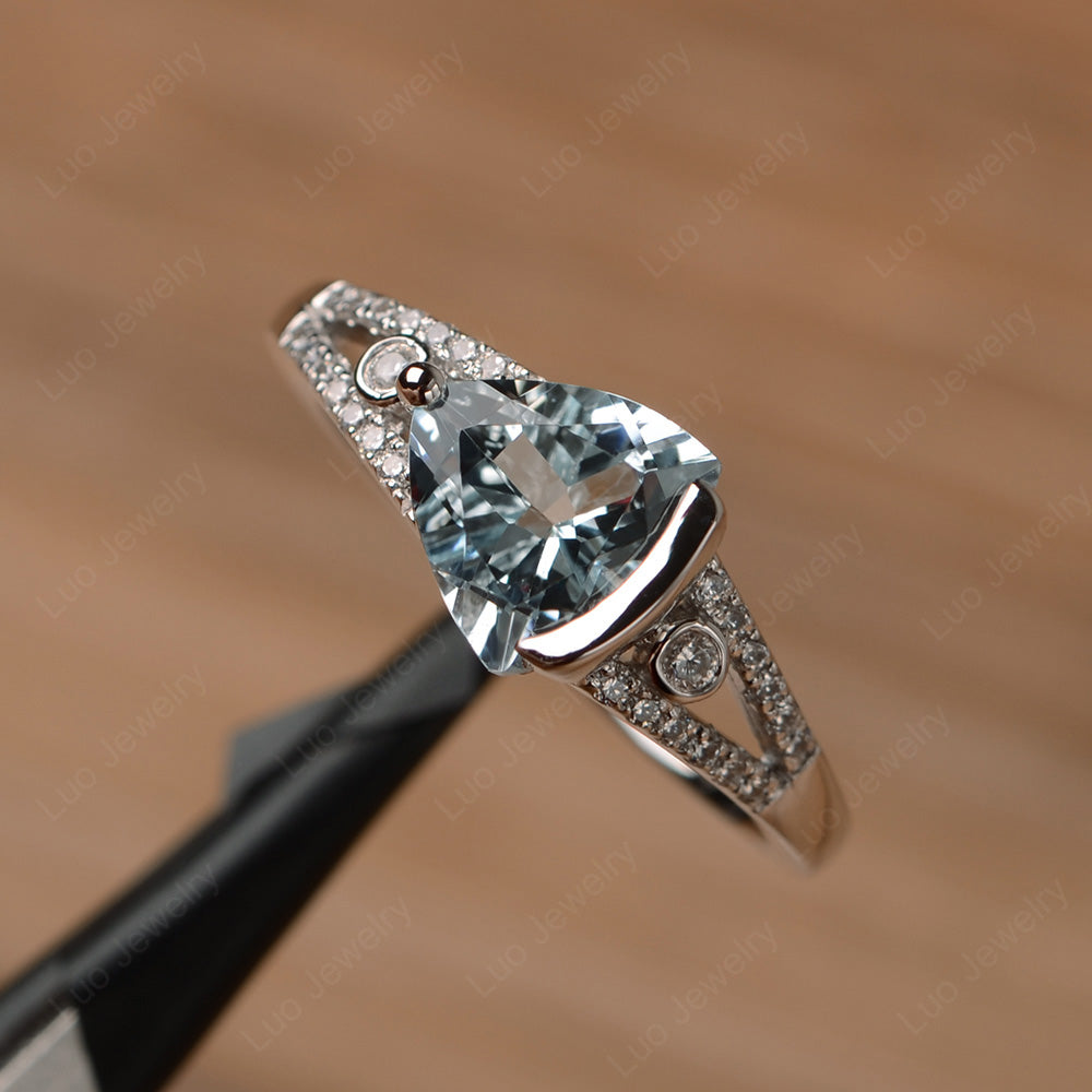 Trillion Cut Aquamarine Wedding Ring Silver - LUO Jewelry