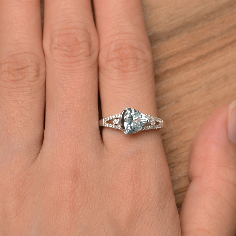 Trillion Cut Aquamarine Wedding Ring Silver - LUO Jewelry