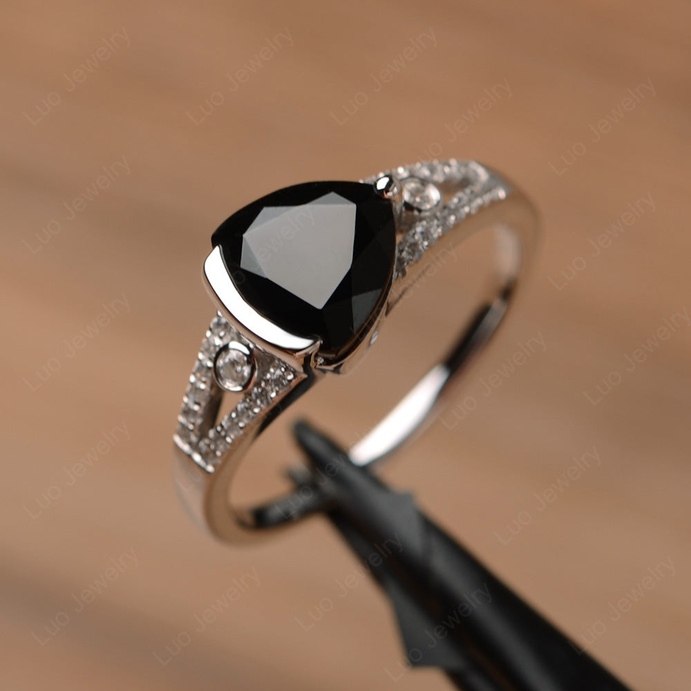 Trillion Cut Black Spinel Wedding Ring Silver - LUO Jewelry
