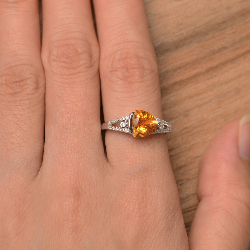 Trillion Cut Citrine Wedding Ring Silver - LUO Jewelry