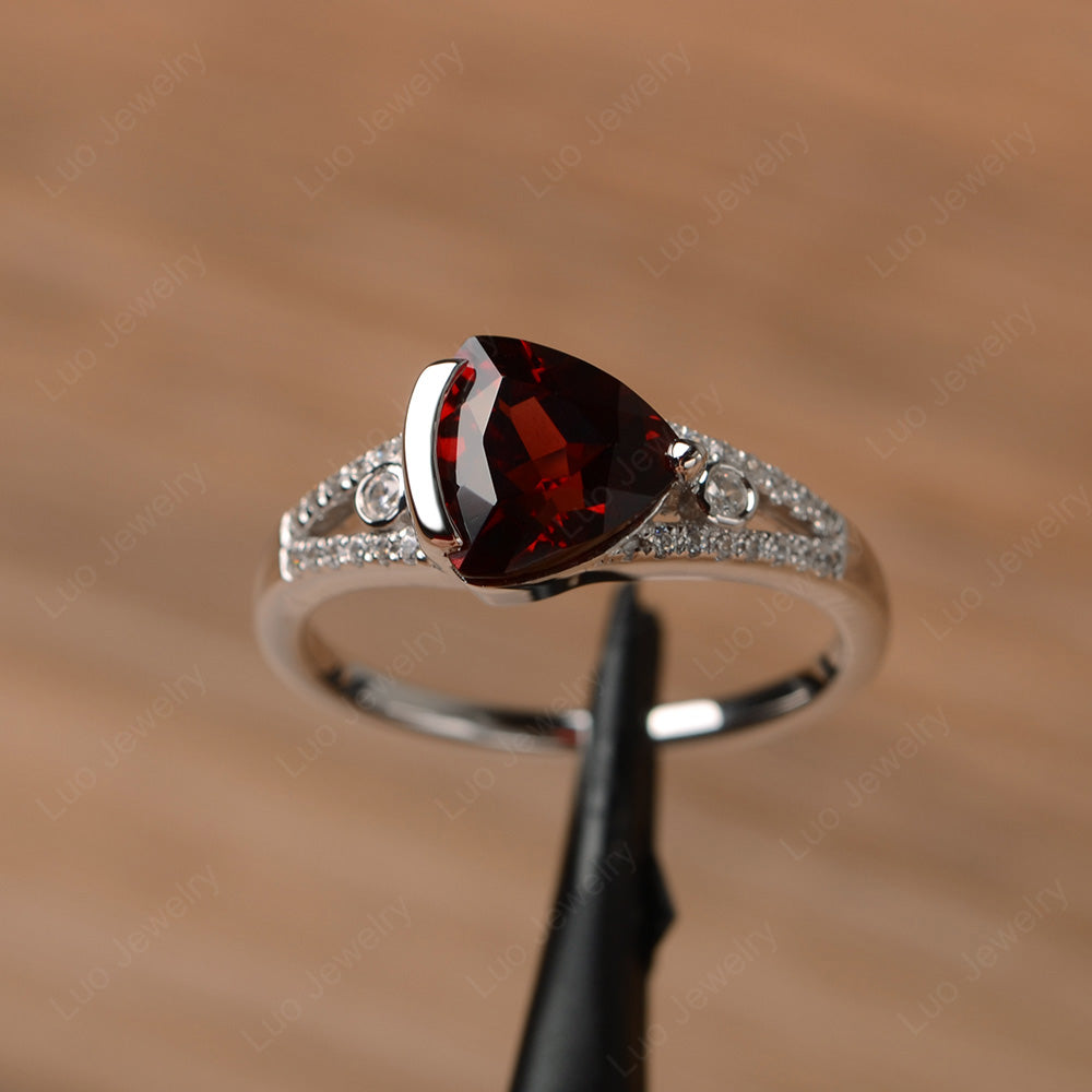 Trillion Cut Garnet Wedding Ring Silver - LUO Jewelry