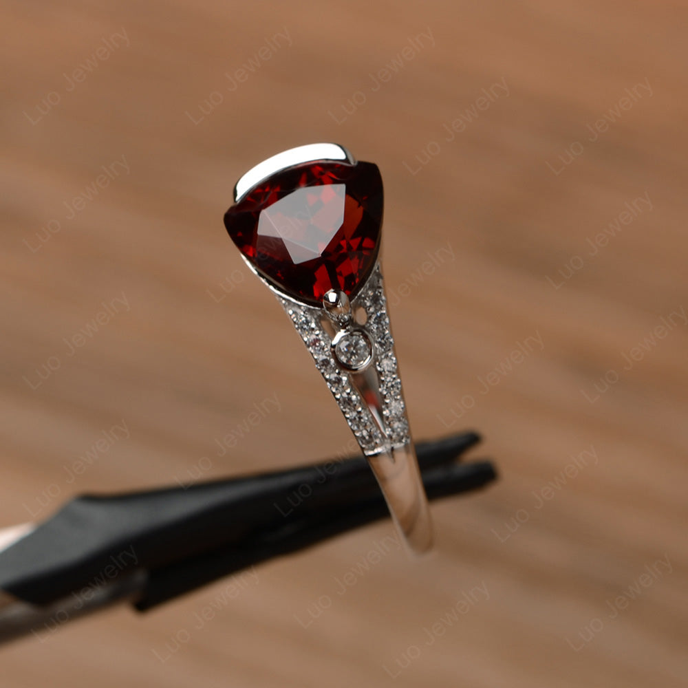Trillion Cut Garnet Wedding Ring Silver - LUO Jewelry