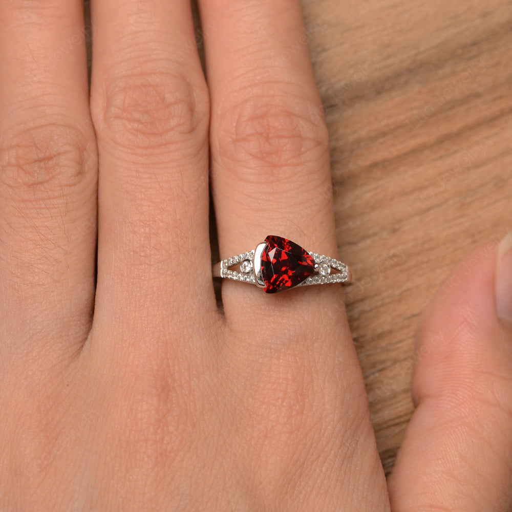 Trillion Cut Garnet Wedding Ring Silver - LUO Jewelry