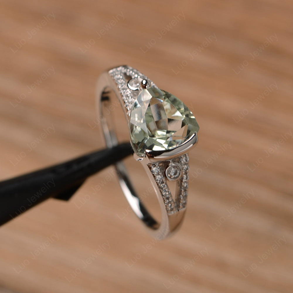 Trillion Cut Green Amethyst Wedding Ring Silver - LUO Jewelry