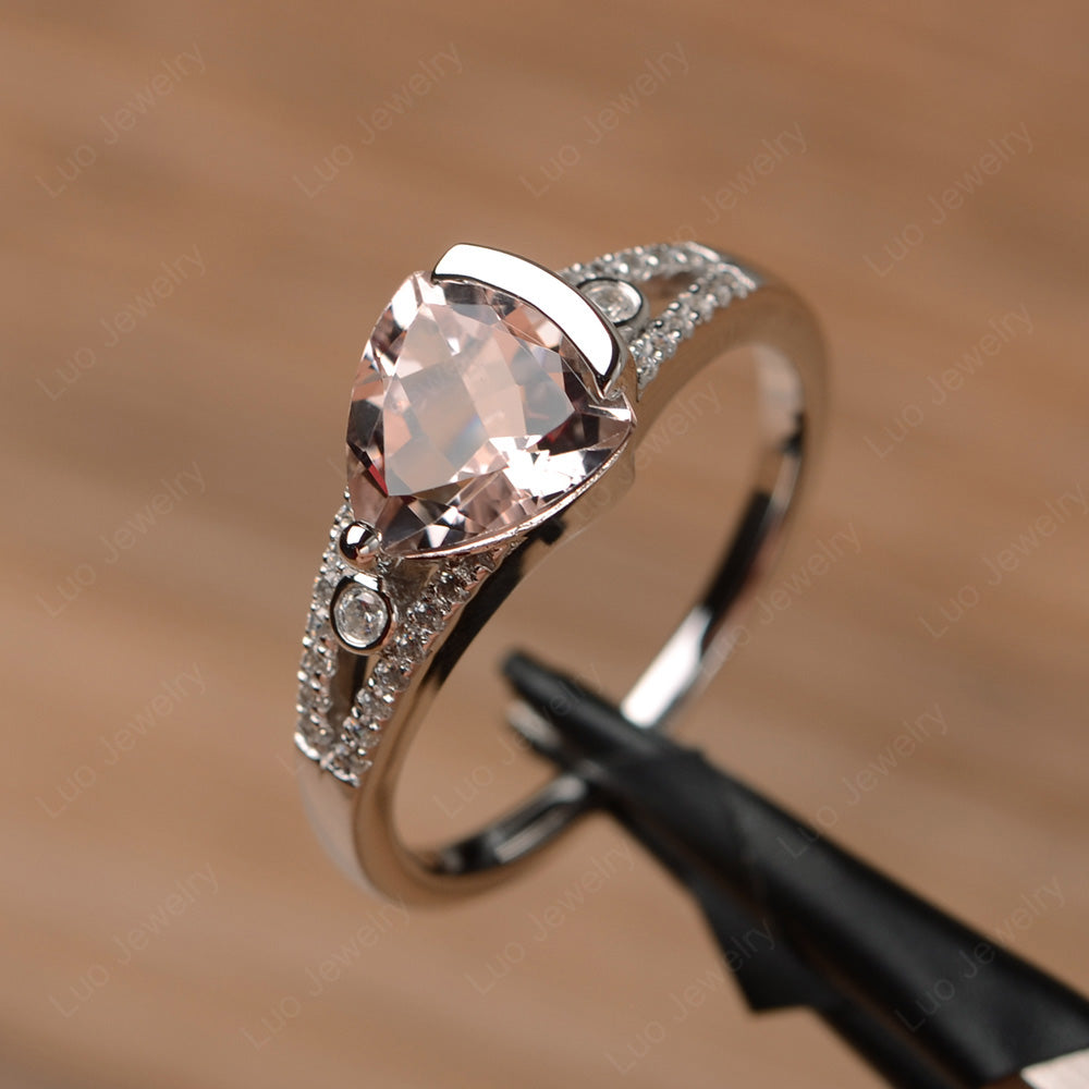 Trillion Cut Morganite Wedding Ring Silver - LUO Jewelry