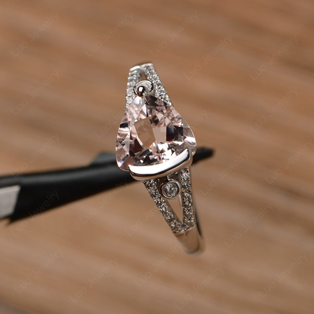Trillion Cut Morganite Wedding Ring Silver - LUO Jewelry