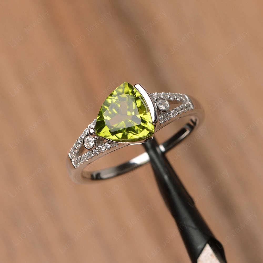 Trillion Cut Peridot Wedding Ring Silver - LUO Jewelry