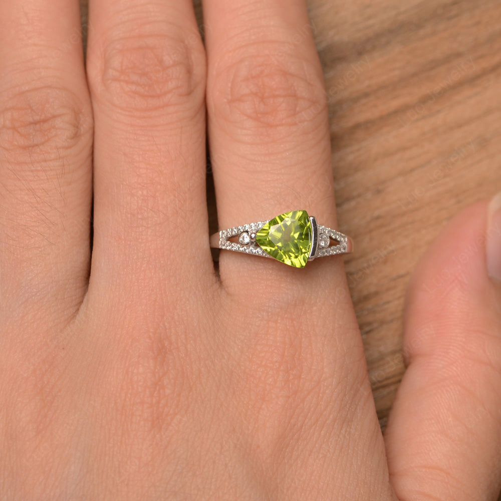 Trillion Cut Peridot Wedding Ring Silver - LUO Jewelry