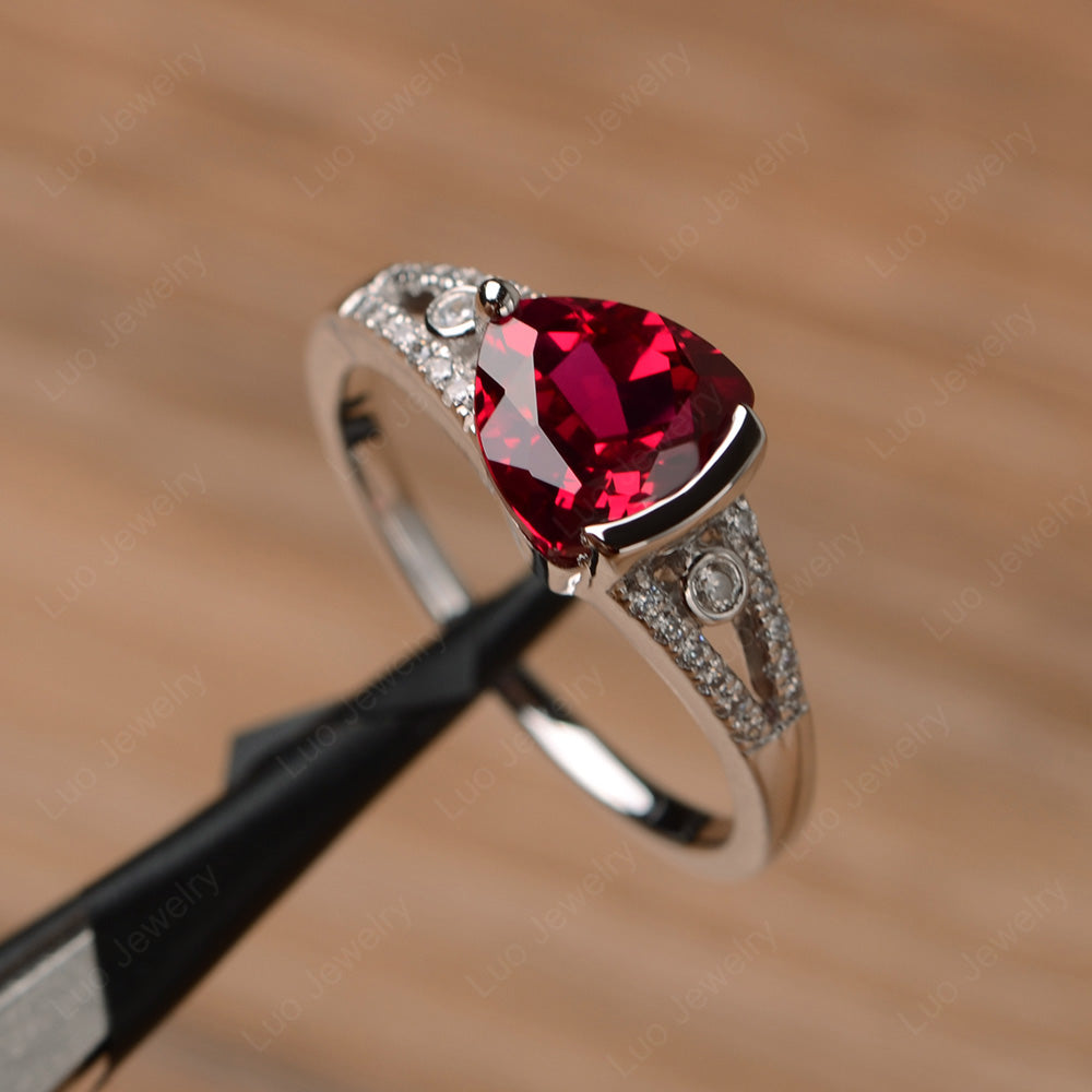 Trillion Cut Ruby Wedding Ring Silver - LUO Jewelry
