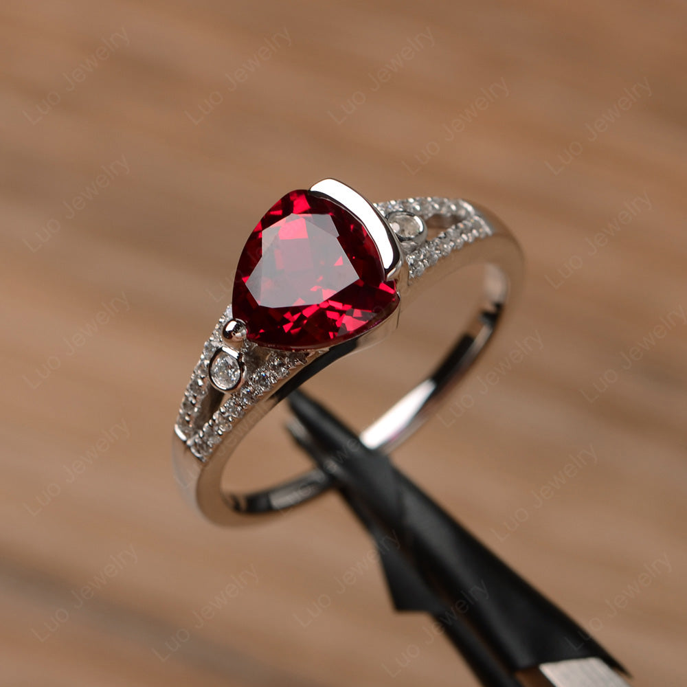 Trillion Cut Ruby Wedding Ring Silver - LUO Jewelry