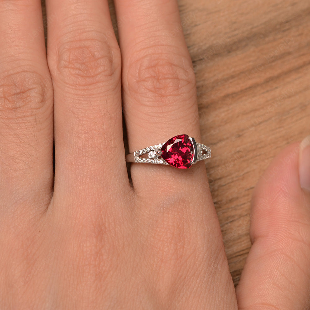 Trillion Cut Ruby Wedding Ring Silver - LUO Jewelry