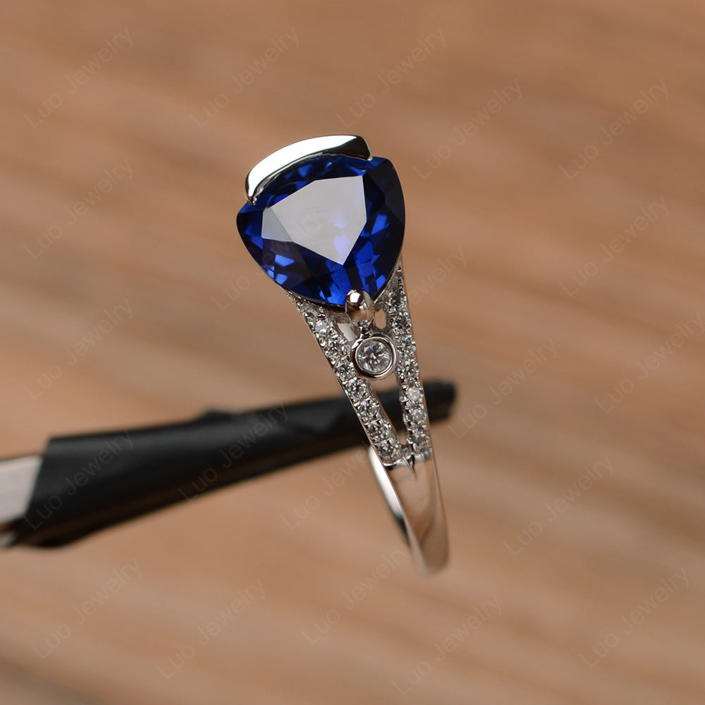 Trillion Cut Lab Sapphire Wedding Ring Silver - LUO Jewelry
