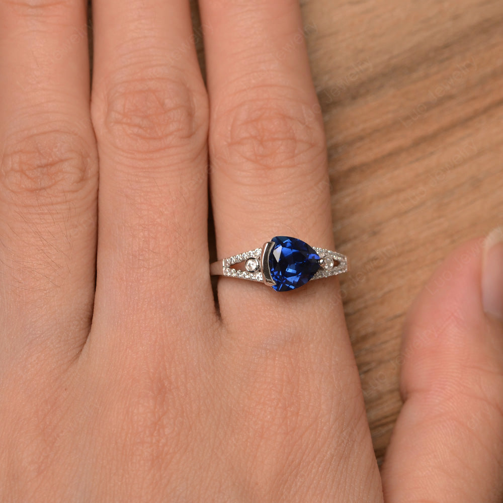 Trillion Cut Lab Sapphire Wedding Ring Silver - LUO Jewelry