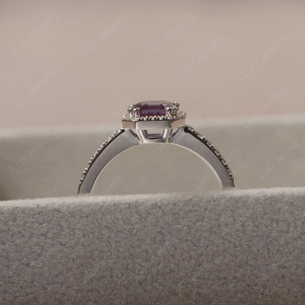 Asscher Cut Alexandrite Halo Engagement Ring - LUO Jewelry