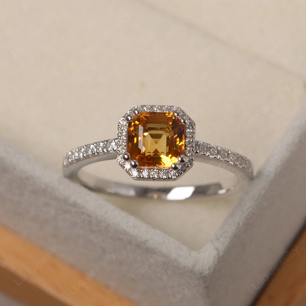 Asscher Cut Citrine Halo Engagement Ring - LUO Jewelry