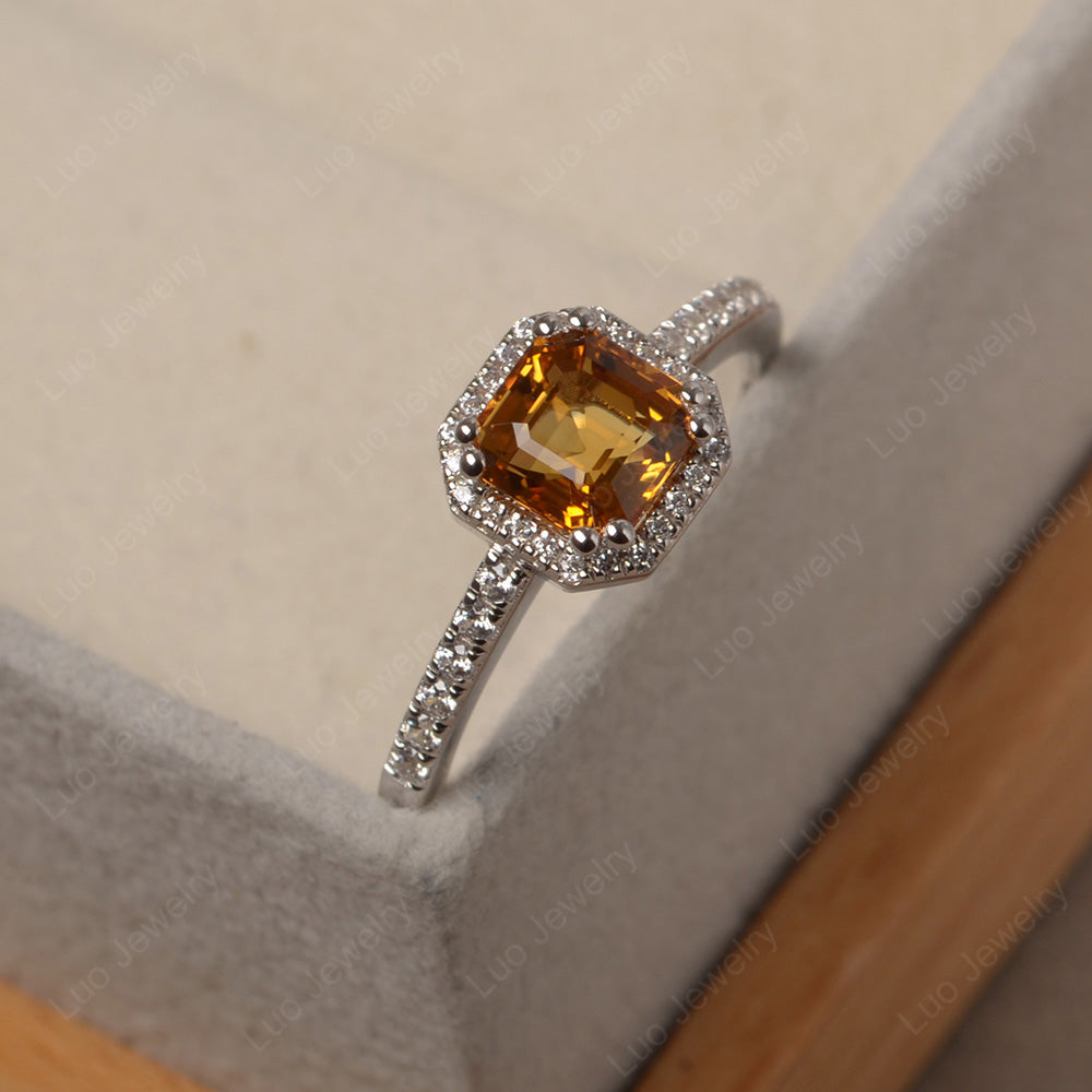 Asscher Cut Citrine Halo Engagement Ring - LUO Jewelry